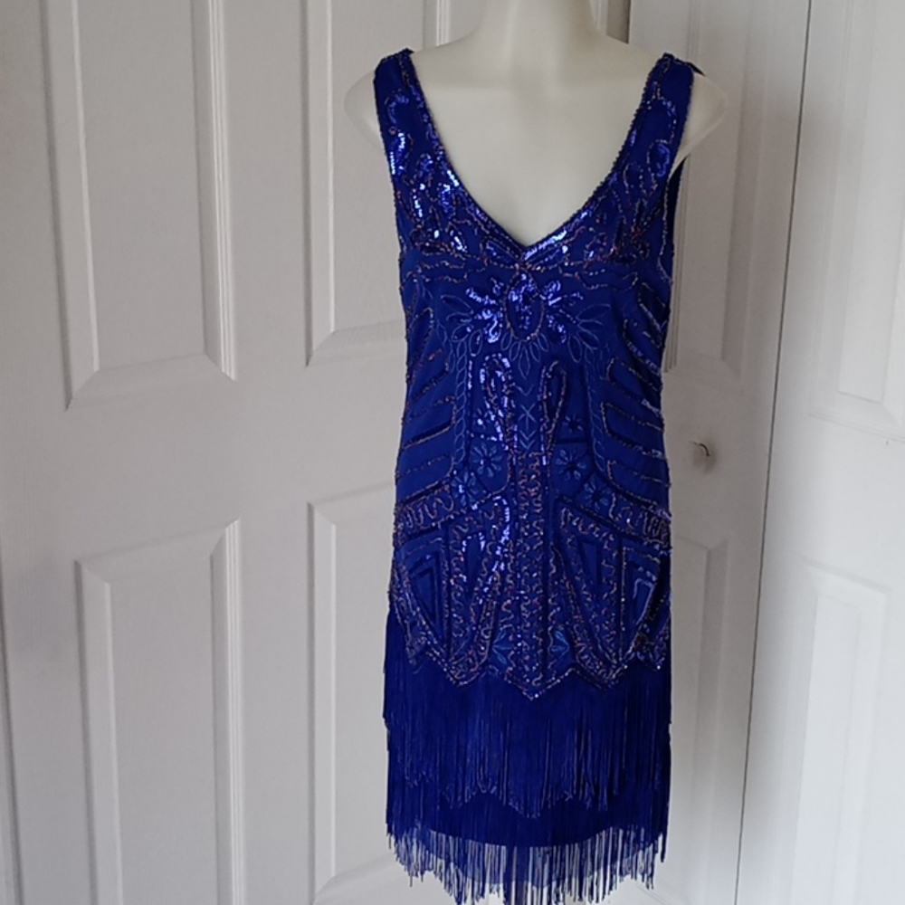Babeyond royal blue sequin fringed dress small